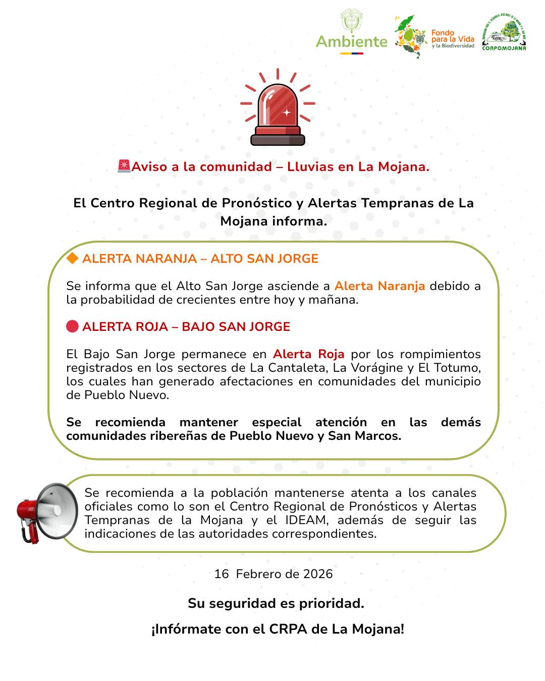 2do Aviso a la comunidad- LLuvias en la mojana